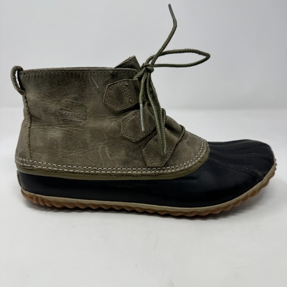 Sorel Green Out N About Leather Ankle Duck Boots NL2133-365 Women's Size 10 - Picture 2 of 12